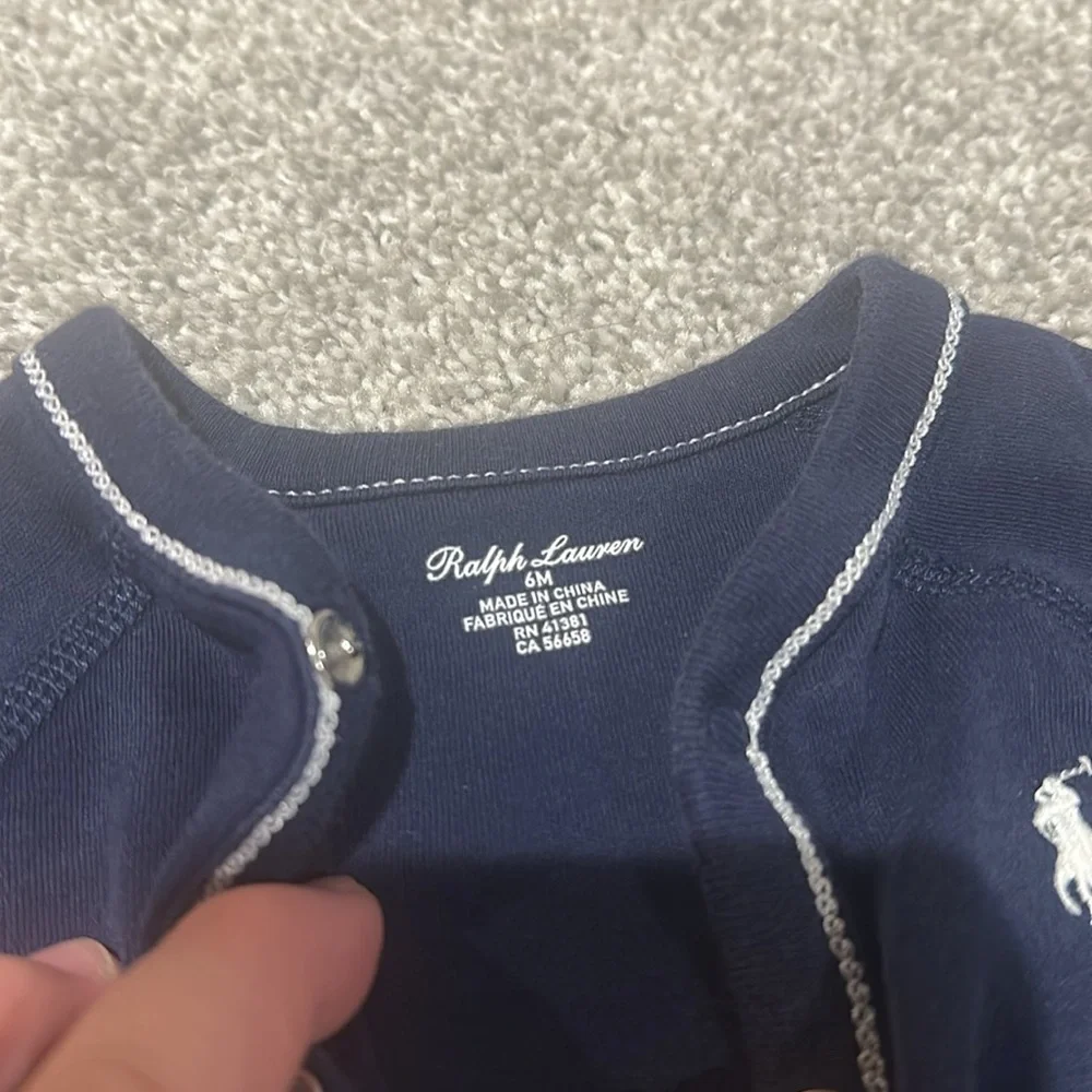 Ralph Lauren Navy Blue button footie sleeper 6‎ months